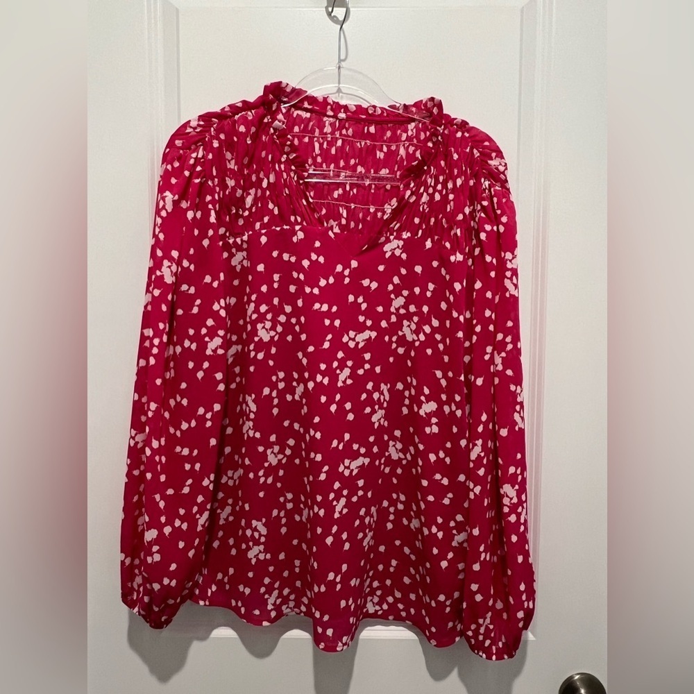 Fuchsia Print Top White Sheer Lined Large